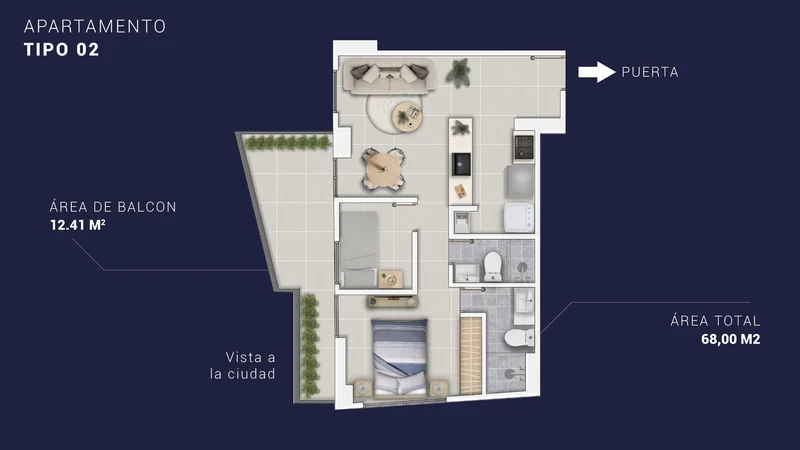 Plano arquitectónico del Apartamento Tipo 02 - Bulan Sky Line Cartagena