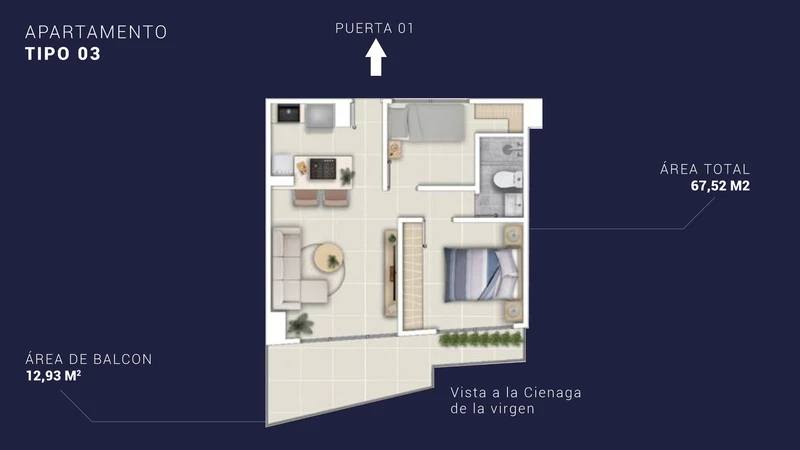 Plano arquitectónico del Apartamento Tipo 03 - Bulan Sky Line Cartagena