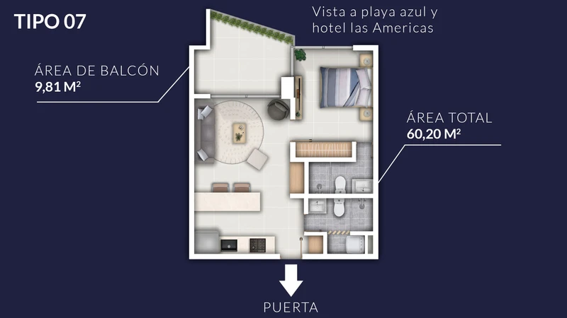 Plano arquitectónico del Apartamento Tipo 07 - Bulan Sky Line Cartagena