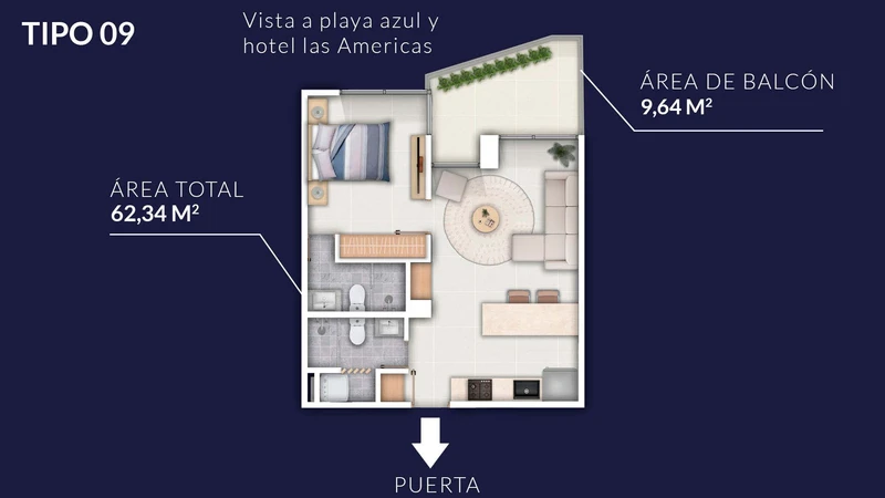Plano arquitectónico del Apartamento Tipo 09 - Bulan Sky Line Cartagena